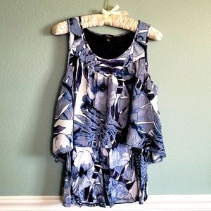 Curious Blue & White Floral Sleeveless Top